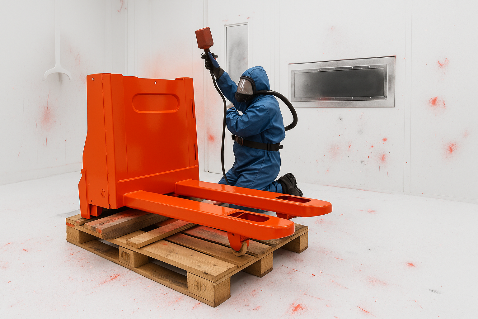 Motrac Flex occasion pallettruck in de spuitcabine 