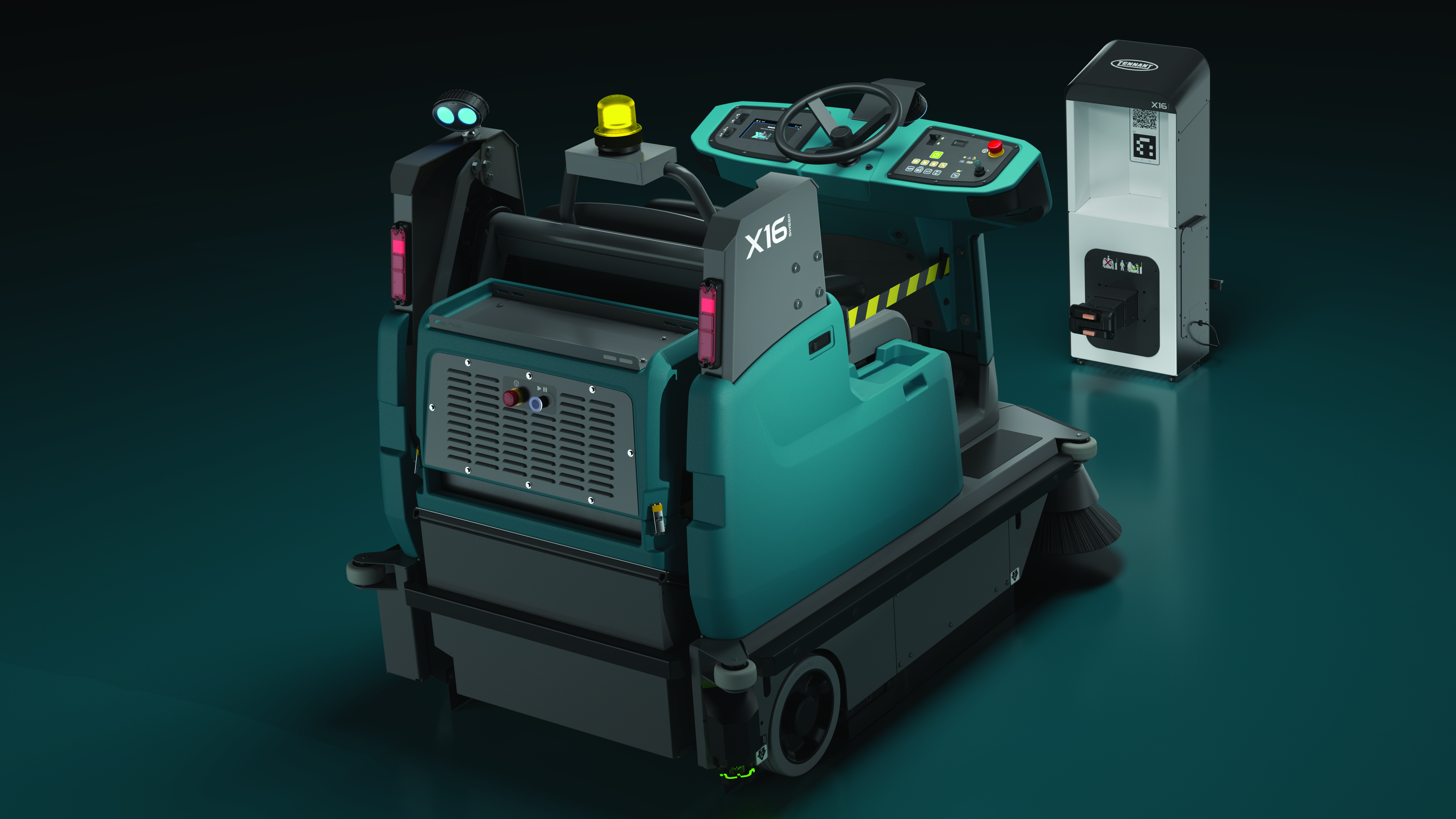 Tennant X16 autonome veegmachine rijdt naar docking station