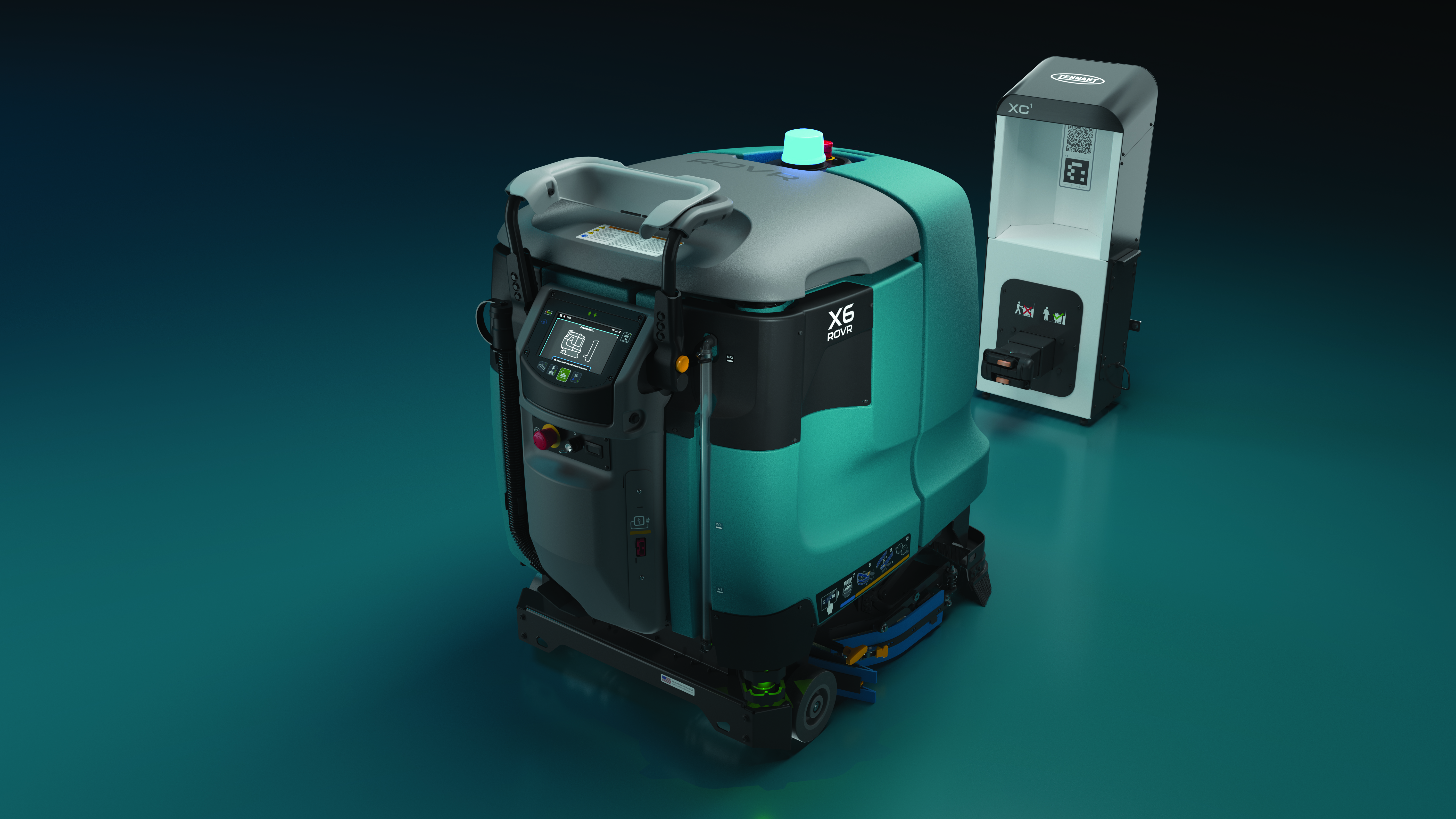 Tennant X6 autonome schrobmachine rijdt naar docking station