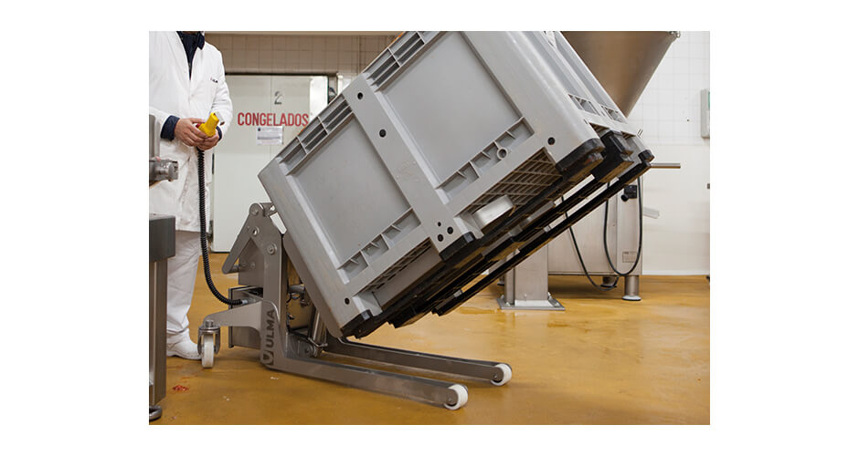 ULMA EBT10 kantelaar met grote grijze kist_bak