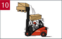 Zorg ervoor dat de last goed gestapeld is en verplaats de last niet met een geheven mast.