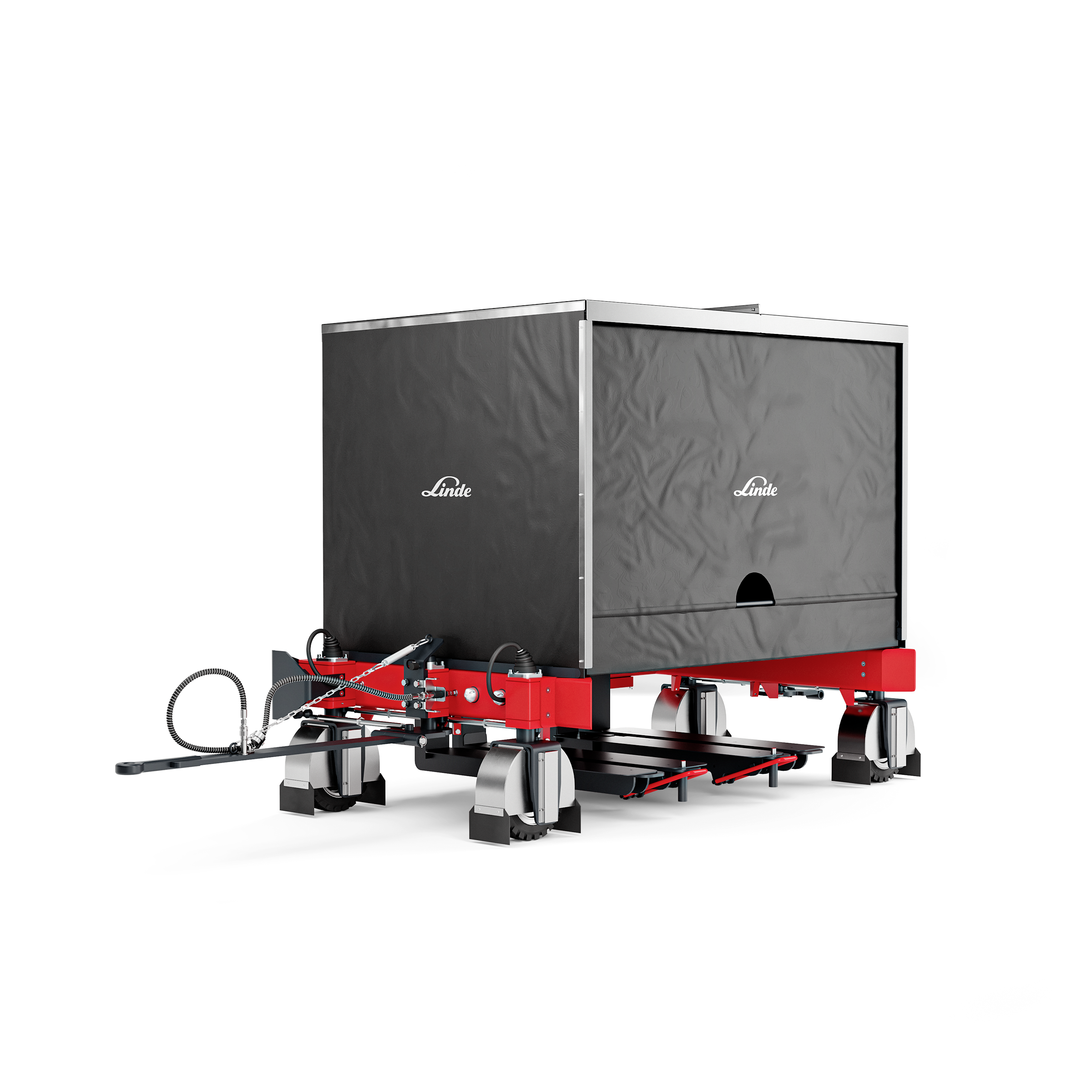 Dekzeil als bescherming tegen weersinvloeden voor de Linde logistieke trein 